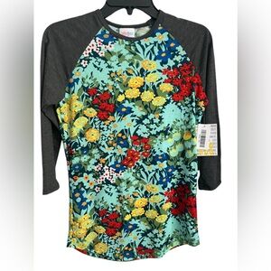 Lularoe Classic T-Shirt / Tunic Top XXS Flower Design Long Sleeve NWT